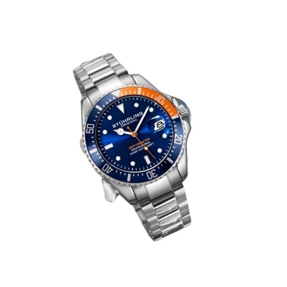 STÜHRLING MEN'S DEPTH MASTER WATCH SILVER CASE AND SILVER BRACELET NEW IN BOX - Picture 3 of 5